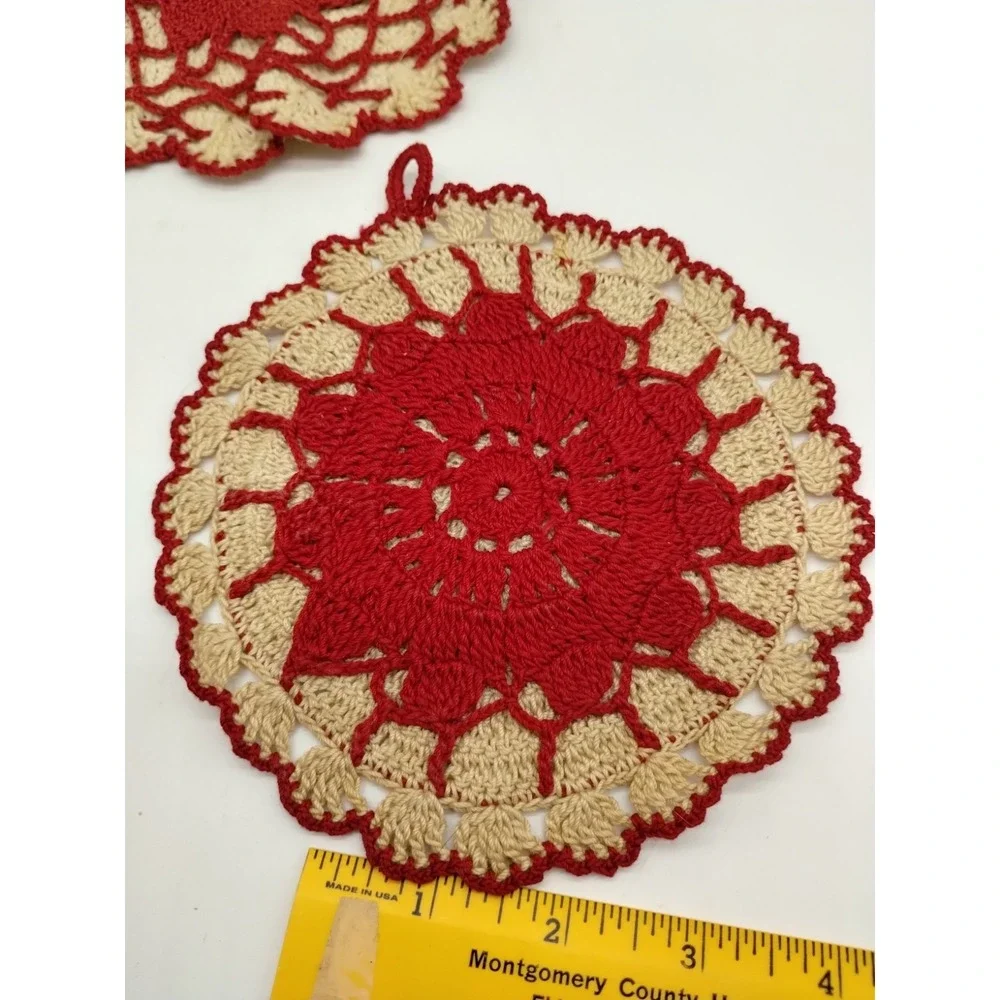 Lot Of 4 Vintage Crocheted Handmade Kitchen Pot Holders